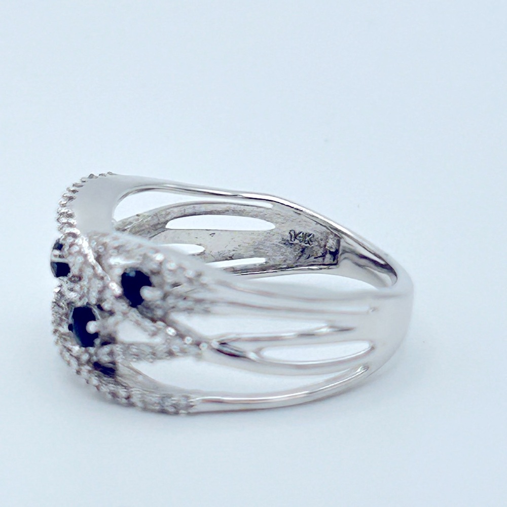 GENUINE Blue Sapphire and Diamond Ring; 14k W. Gold; Sz 6.5 New Rhodium Plating! - Picture 7 of 9